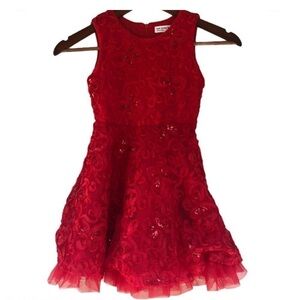 Knit Works red lace sequined A line girl formal/holiday dress-5